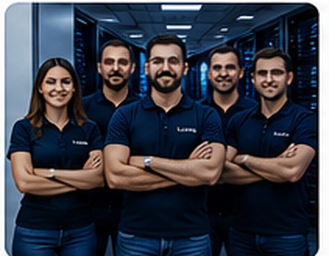 Equipe de tecnologia da LANJR em ambiente profissional